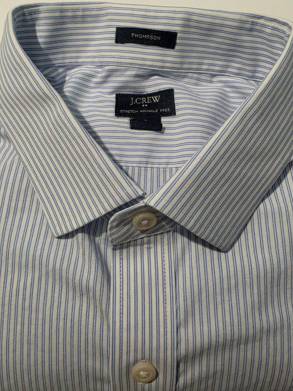 J. Crew Men's Blue and White Micro-Stripe Dress Shirt